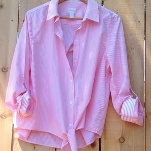 Chico's Size 2 pink no-iron summer blouse with front tie
